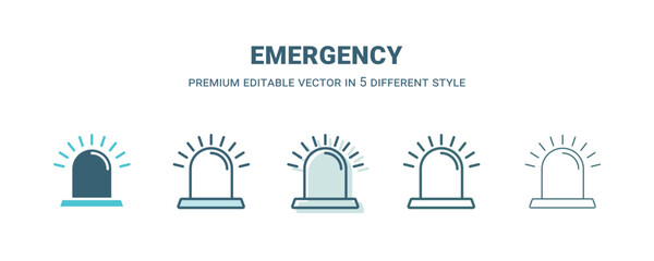 emergency icon in 5 different style. Outline, filled, two color, thin emergency icon isolated on white background. Editable vector can be used web and mobile