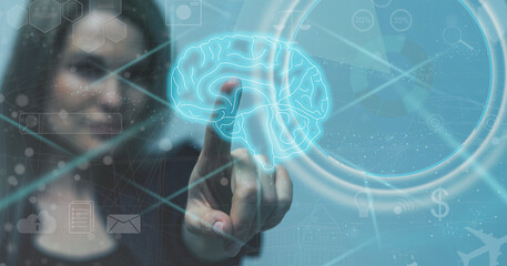 Artificial intelligence industry integration iot industrial business web computing concept. AI factory manufacturing autonomous unmanned management process development engineering technology.