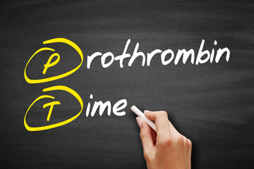 PT - Prothrombin Time acronym, concept on blackboard
