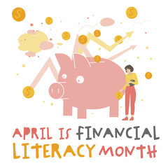 Fototapeta premium Financial literacy month. Horizontal banner. Editable vector illustration