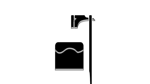 Black Executioner axe in tree block icon isolated on white background. Hangman, torturer, executor, tormentor, butcher, headsman. 4K Video motion graphic animation