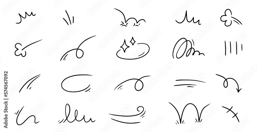 Poster line movement element, emotion effect decoration icon. hand drawn doodle line element arrow, emphasi