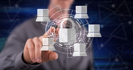 Man touching a data protection concept