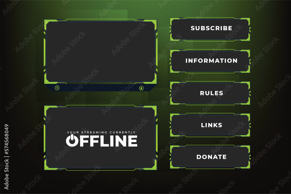 Poster video display and streaming frame decoration with green and dark colors. modern broadcast screen ove