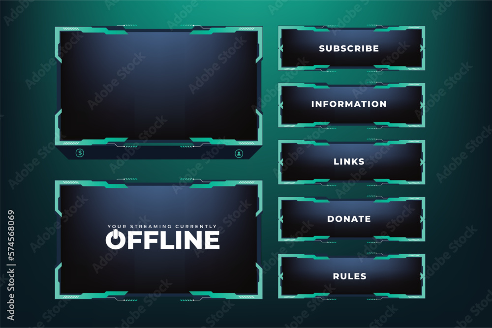 Poster creative gaming screen frame design with dark green color on a black background. futuristic screen o