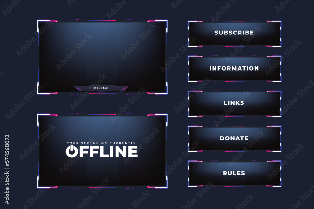 Poster futuristic gaming frame border design with online and offline screens. modern gaming overlay layout 