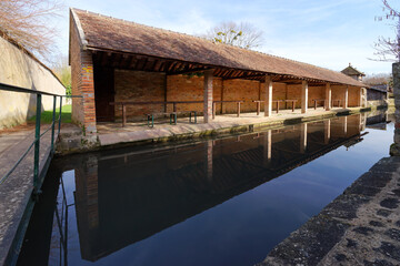 Orvanne river in Flagy village. Ile de France region