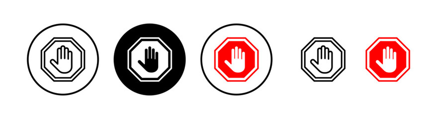 Stop icon vector illustration. stop road sign. hand stop sign and symbol. Do not enter stop red sign with hand