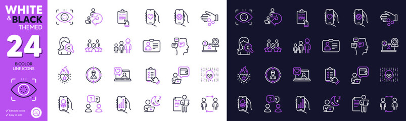Shift, Heart flame and Business hierarchy line icons for website, printing. Collection of Workflow, Dating app, Video conference icons. Id card, Wallet, Collagen skin web elements. Vector