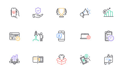 Euro rate, Teamwork chart and Ab testing line icons for website, printing. Collection of Insurance hand, Payment methods, Clothing icons. Payment method, Exam time, Journey path web elements. Vector