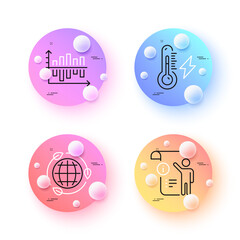 Eco energy, Electricity power and Manual doc minimal line icons. 3d spheres or balls buttons. Diagram chart icons. For web, application, printing. Ecology, Electric energy, Project info. Vector