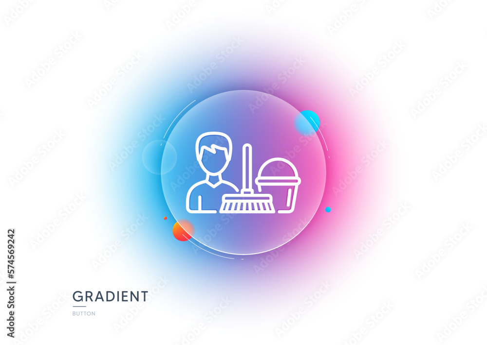 Poster cleaning service line icon. gradient blur button with glassmorphism. bucket with mop symbol. washing
