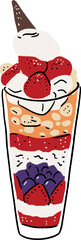 Parfait Ice cream Strawberry topping Dessert Sweet Hand drawn colour Illustration 