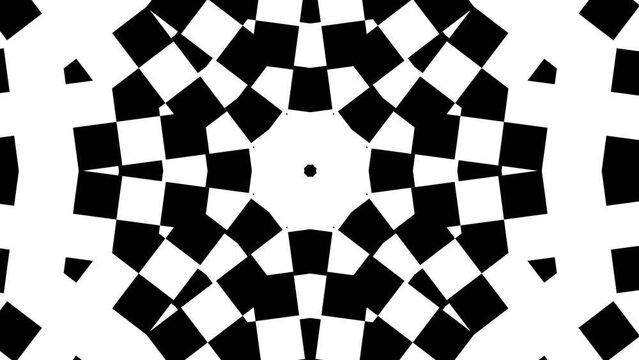 Black and white check abstract background Animation, Black and white kaleidoscope Animation,Black and white trippy art psychedelic trance abstract background Animation.