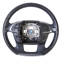 Steering wheel for car and truck isolated on white background. Automobile vehicle part or...