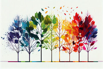 Colour trees isolated on white background.
