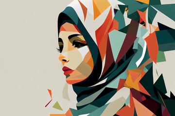 illustration of portrait woman wear colorful hijab . AI