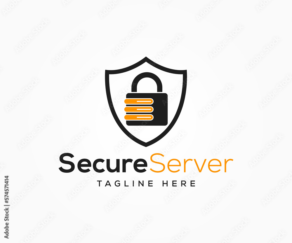 Poster security shield with padlock logo design. security and privacy symbol. secure server logo design vec