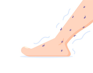illustration of a foot that is swarmed by ants. tingling feet. health problems. illustration concept design. design elements