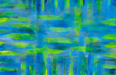 Blue-green abstract background in acrylic paint on textured canvas.