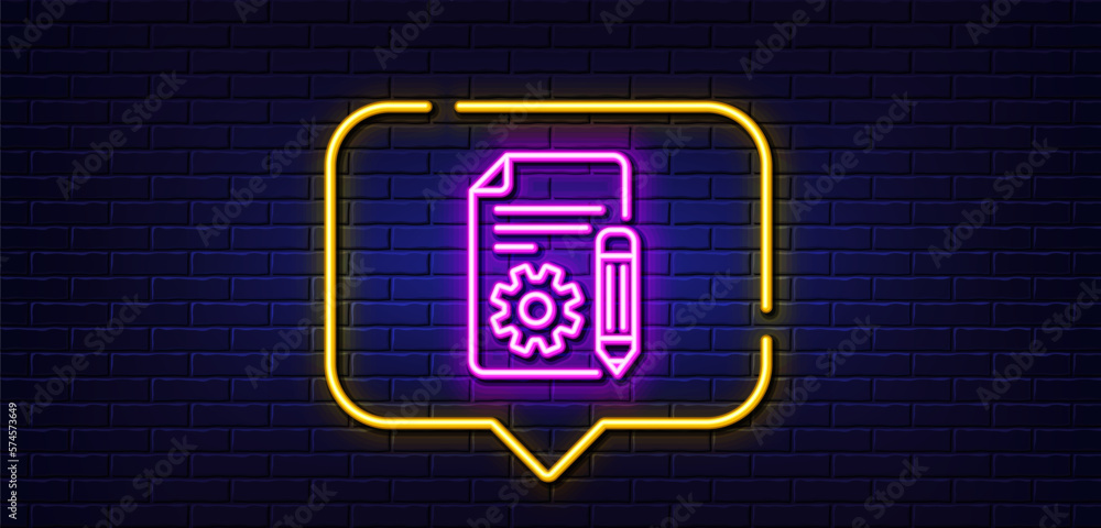 Poster neon light speech bubble. documentation line icon. technical instruction sign. neon light background