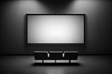 Large blank tv screen presentation and seats. Generative AI.