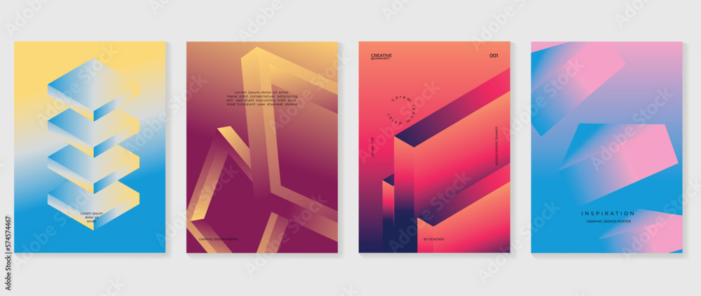Canvas Prints abstract gradient background vector set. minimalist style cover template with vibrant perspective 3d