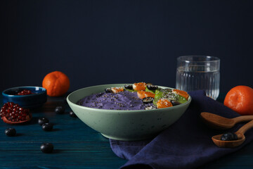Concept of healthy food with acai smoothie