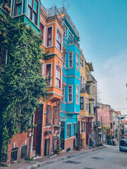 Naklejka premium Colorful street in the historical neighbourhood of Balat, Istanbul