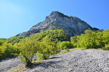 The mountains of the Prokletije National Park in the autumn near the Grebaje Valley of Montenegro. The Accursed Mountains. Albanian Alps.