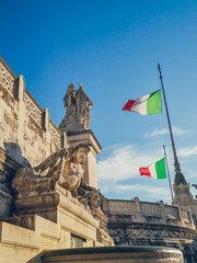 Italian flag in front of Vittorio Emanuele II Monument, Rome, Italy