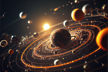 Fototapeta na wymiar Solar system planets around sun scientific information . AI