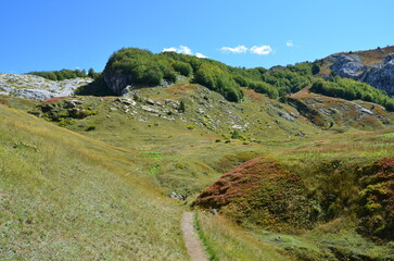 The mountains of the Prokletije National Park in the autumn near the Grebaje Valley of Montenegro. The Accursed Mountains. Albanian Alps.