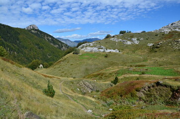 Fototapeta na wymiar The mountains of the Prokletije National Park in the autumn near the Grebaje Valley of Montenegro. The Accursed Mountains. Albanian Alps.