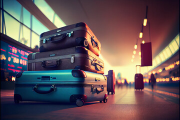 Different suitcases on tile floor