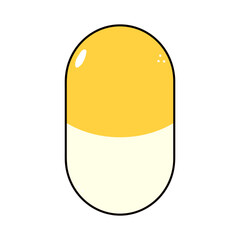Pill icon. Vector hand drawn traditional cartoon vintage, retro, kawaii character illustration icon. Isolated on white background. Pill icon