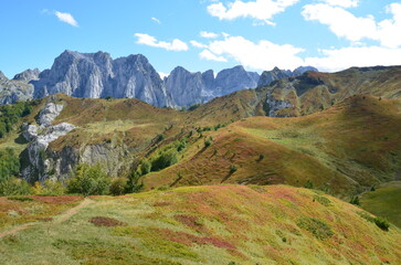 The mountains of the Prokletije National Park in the autumn near the Grebaje Valley of Montenegro. The Accursed Mountains. Albanian Alps.