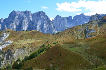 The mountains of the Prokletije National Park in the autumn near the Grebaje Valley of Montenegro. The Accursed Mountains. Albanian Alps.