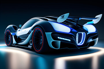 Fototapeta na wymiar electric luxury concept car with glowing headlights, a futuristic design car