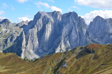 The mountains of the Prokletije National Park in the autumn near the Grebaje Valley of Montenegro. The Accursed Mountains. Albanian Alps.