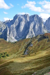 Obraz premium The mountains of the Prokletije National Park in the autumn near the Grebaje Valley of Montenegro. The Accursed Mountains. Albanian Alps.