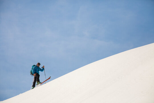 Man cross-country skiing in North Cascades National Park, Washington State, USA