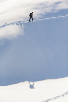 Man cross-country skiing in North Cascades National Park, Washington State, USA
