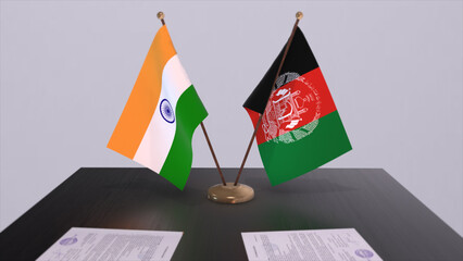 Afghanistan and India national flags. Partnership deal 3D illustration, politics and business agreement cooperation