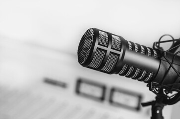 Professional microphone and sound mixer in Radio studio