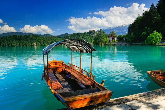 Traditional pletna boat on Lake Bled in Slovenia&Acirc;&nbsp;
