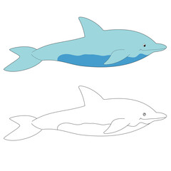 Blue dolphin swimming vector illustration. Perfect for art, postcards, cards, wall decor, t-shirts, cards, prints, drawing books, coloring books, wallpaper, prints, cards, ect.