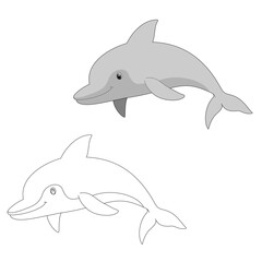 Dolphin jumping illustration with outline. Perfect for art, postcards, cards, wall decor, t-shirts, cards, prints, drawing books, coloring books, wallpaper, prints, cards, ect.