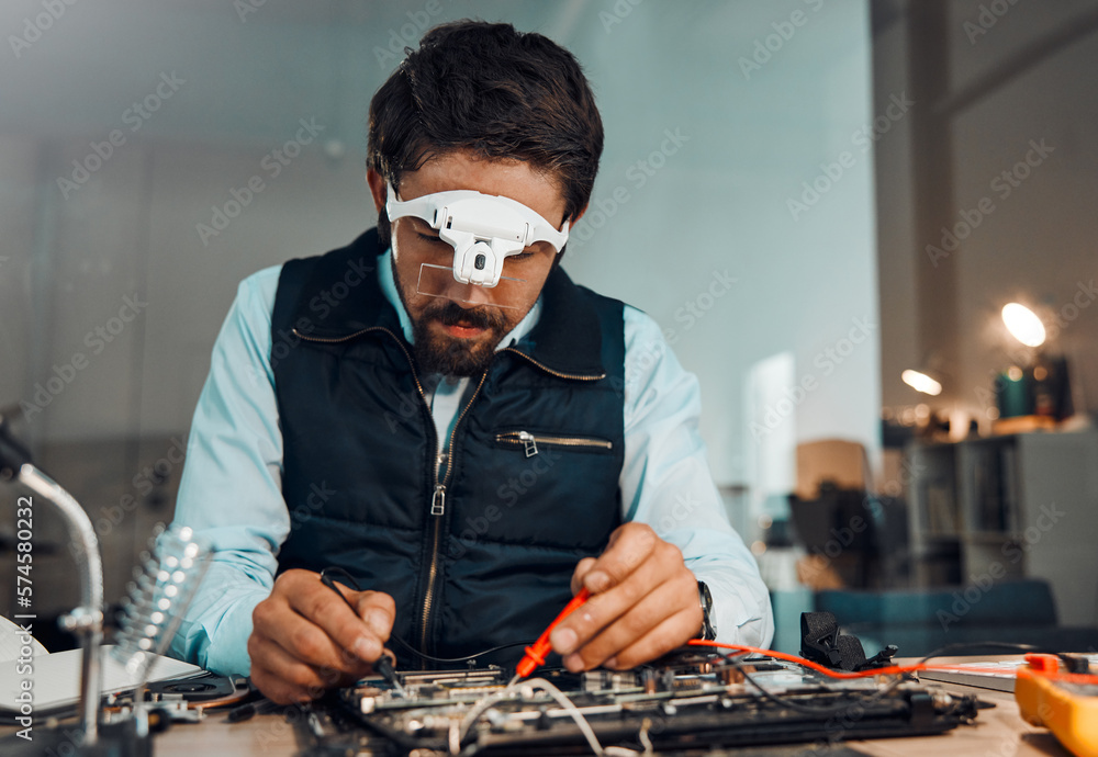 Poster electric meter, motherboard and it professional or engineer repair chip or electronic device in a wo