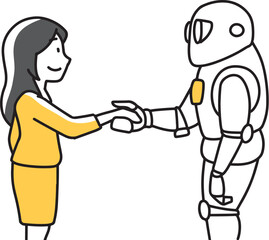 ロボットと握手する女性